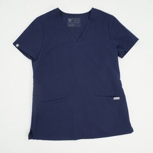 FIGS Technical Collection Navy Blue‎ V-Neck Scrub Top Womens XS 2-Pocket